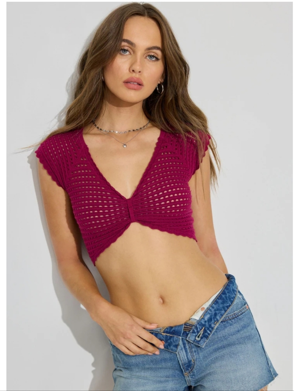 Garage Crochet V-Neck Crop Top